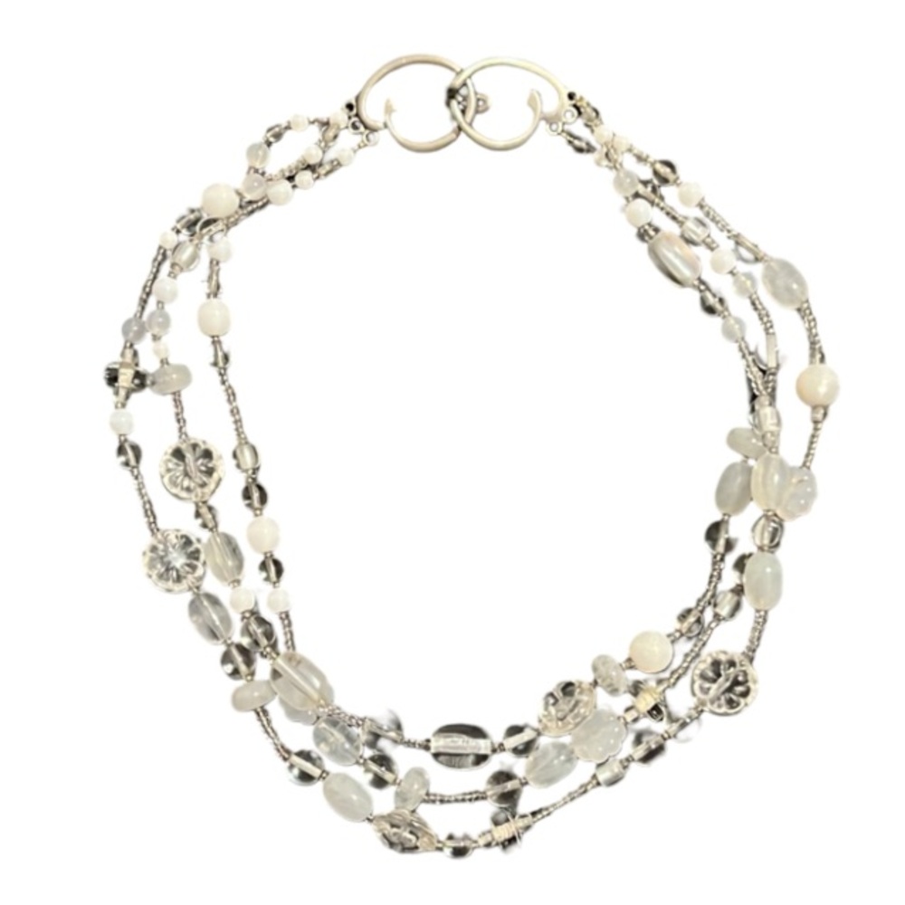 Oscar Del La Renta Clear Glass & Lucite Floral Beaded Multi Strand Necklace